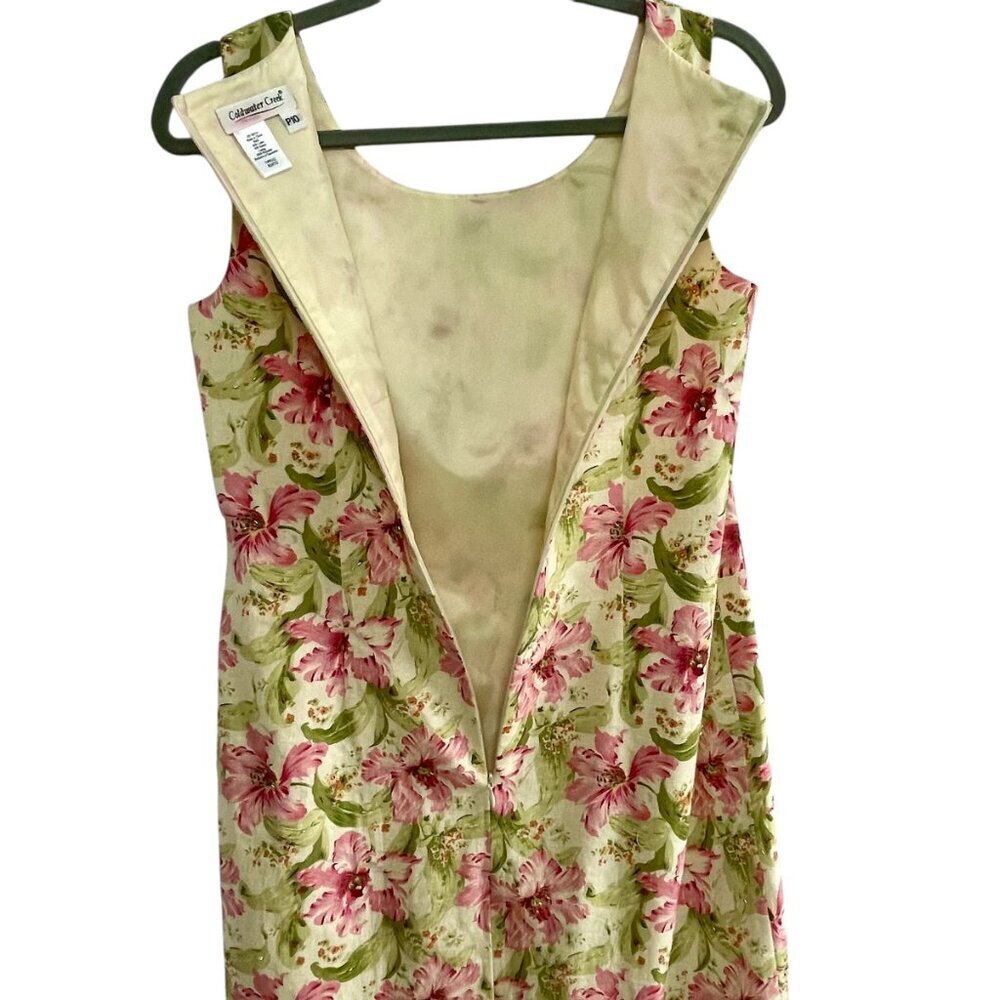 Coldwater Creek Floral Linen Blend Beaded Sleeveless Shift Dress Petite 10 - Picture 11 of 16